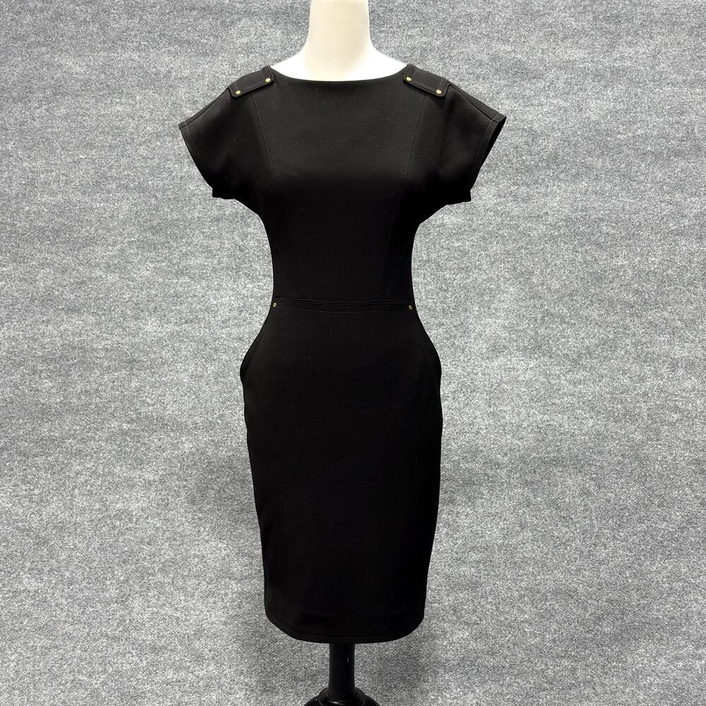 Rachel Roy Dress Womens 6 Black Sheath Cap Sleeve Exposed Zip Stretch Ponte